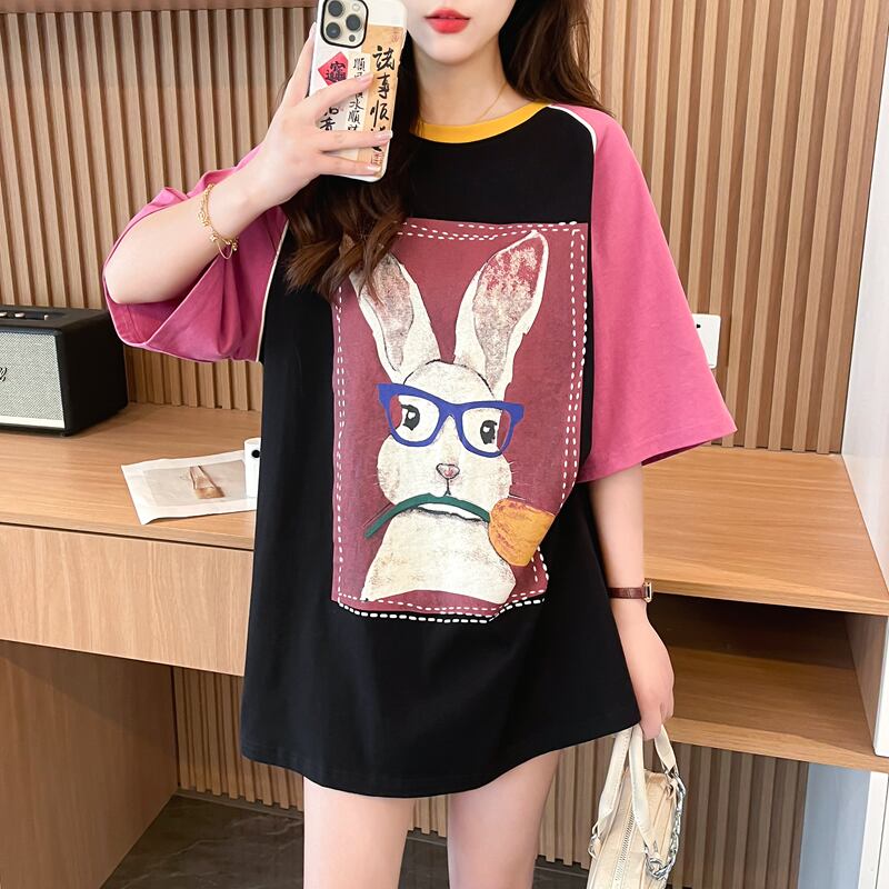 絶対欲しい プリント 個性派 切り替え 全2色 半袖 Tシャツ ＜U-8545＞