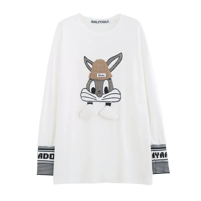 【秋の初めの割引！！】美人度アップ トップス ウサギちゃん 二色 長袖Tシャツ ＜U-4007＞