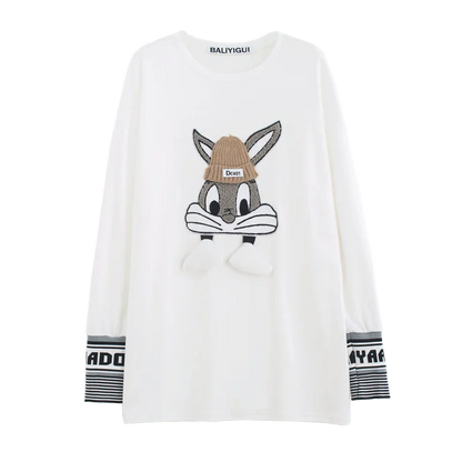 【秋の初めの割引！！】美人度アップ トップス ウサギちゃん 二色 長袖Tシャツ ＜U-4007＞