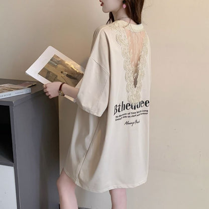 話題沸騰中 レース アバンギャルド 切り替え ホットダイヤモンド 3色選択 半袖Tシャツ＜U-8547＞