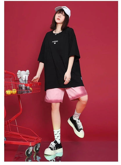 デザインセンス漫画プリント半袖Tシャツショートパンツスーツ<U-5019>