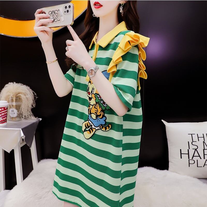 個性的なデザイン プリント オシャレ度満点 Tシャツ カットソー ワンピース＜U-3514＞