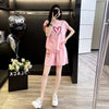 超人気 ホットダイヤモンド カジュアル プリント 半袖Tシャツ ショートパンツ セットアップ ＜U-9215＞