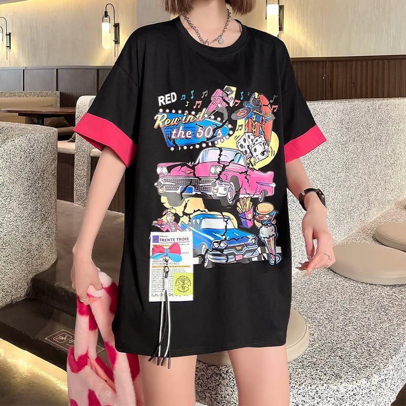 着心地抜群 カートゥーンプリント 美感いっぱい Tシャツ カットソー＜U-3126＞