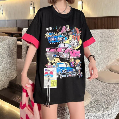 着心地抜群 カートゥーンプリント 美感いっぱい Tシャツ カットソー＜U-3126＞