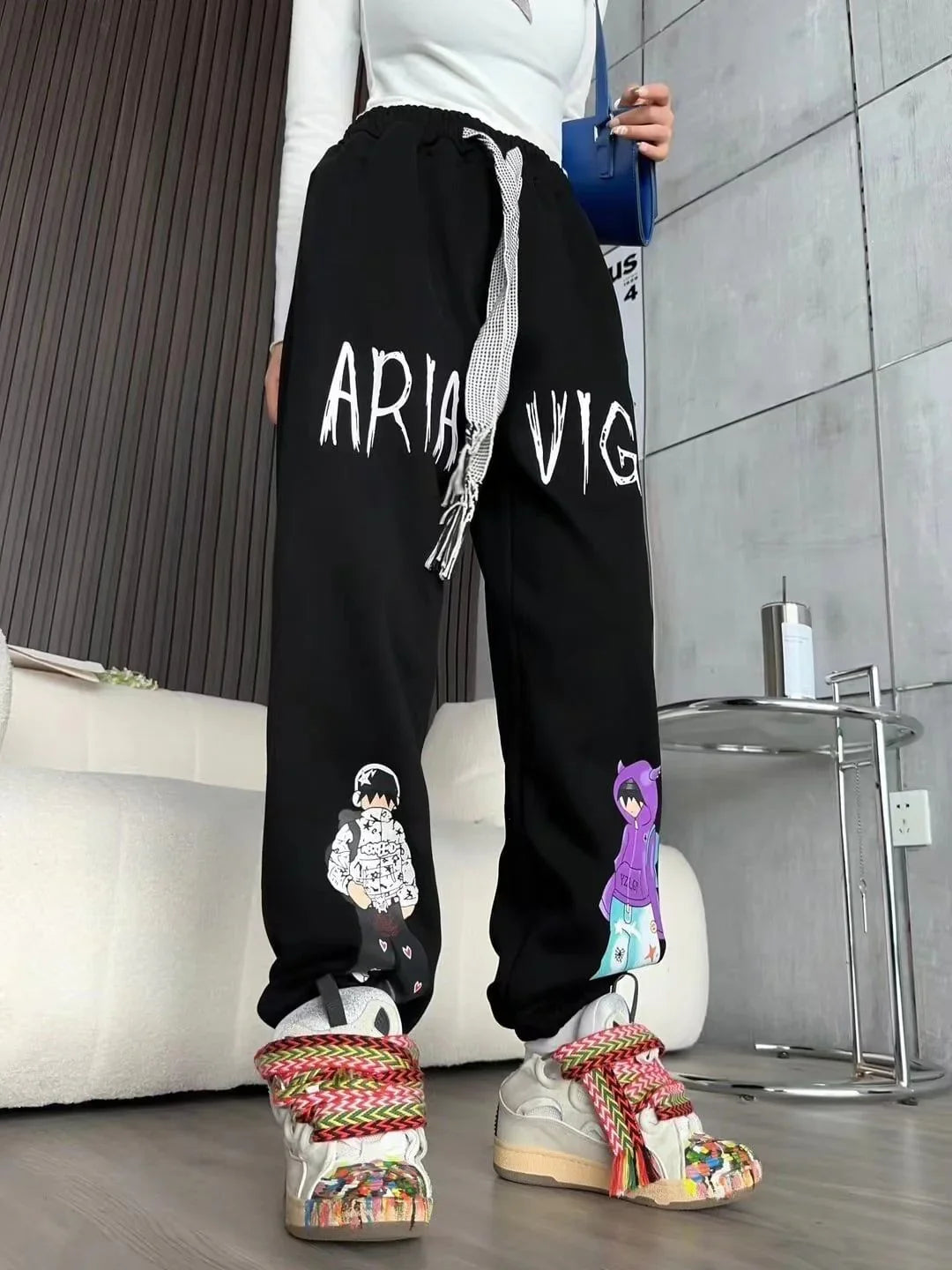 韓国系ビックロゴ裏起毛ジョガーパンツ2色あり