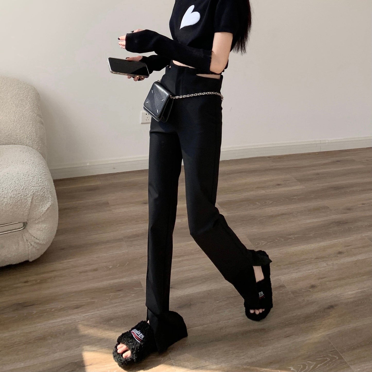 着痩せ スリム チャーミング ハイウエスト パンツ ボトムス＜U-3768＞