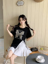 絶対欲しい キュート 超人気 ピンク プリント スパンコール 3色選択 半袖Tシャツ＜U-8570＞