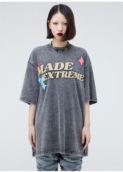 ストリートトレンドのレターファンプリント半袖Tシャツ<U-2906>