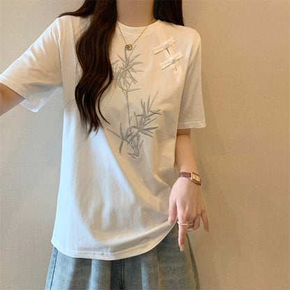 おすすめ 海外トレンド カジュアル モーダル 刺繍 半袖Tシャツ＜U-8476＞