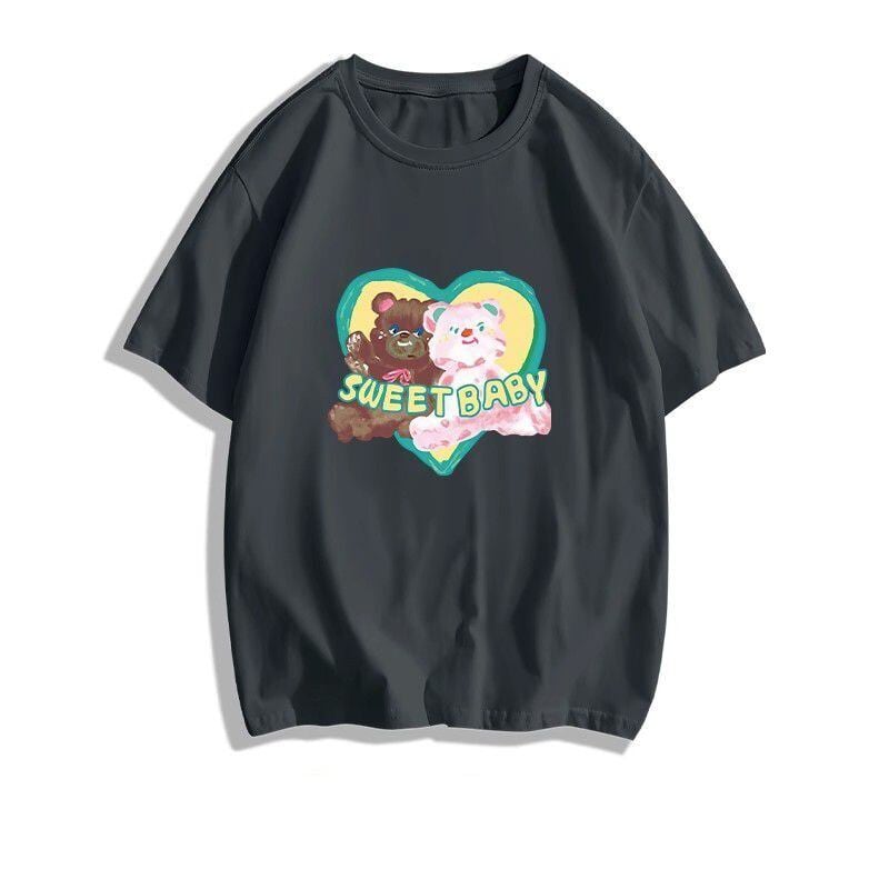 絶対欲しい大人可愛い カジュアル 高見えデザイン プリント全6色 半袖Tシャツ<U-9328>