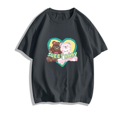 絶対欲しい大人可愛い カジュアル 高見えデザイン プリント全6色 半袖Tシャツ<U-9328>