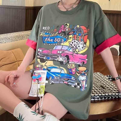 着心地抜群 カートゥーンプリント 美感いっぱい Tシャツ カットソー＜U-3126＞