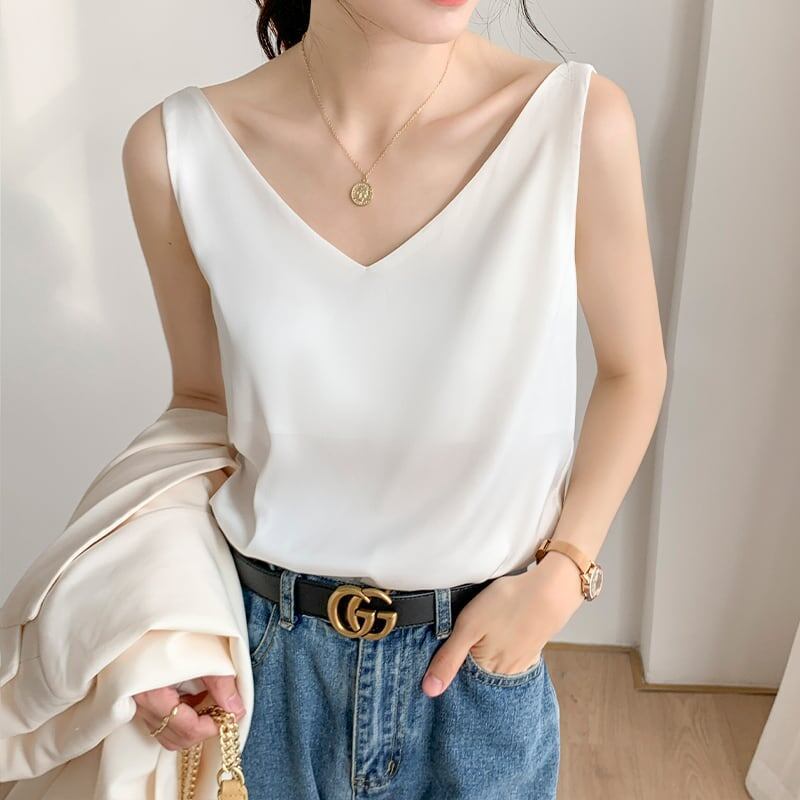 好感度満載 3色選択可 美感いっぱい ノースリーブ チョッキ シャツ＜U-3407＞