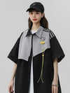 シンプルだけど一癖あるコーデ 切り替え レイヤード風 全2色 半袖Tシャツ<U-9046>
