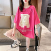 超人気商品 ロング アルファベット プリントTシャツ 三色 ゆったり半袖 ＜U-4019＞