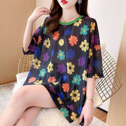 大人可愛い 半袖 紫外線対策 ラウンドネック ルーズ Tシャツ ＜U-8642＞
