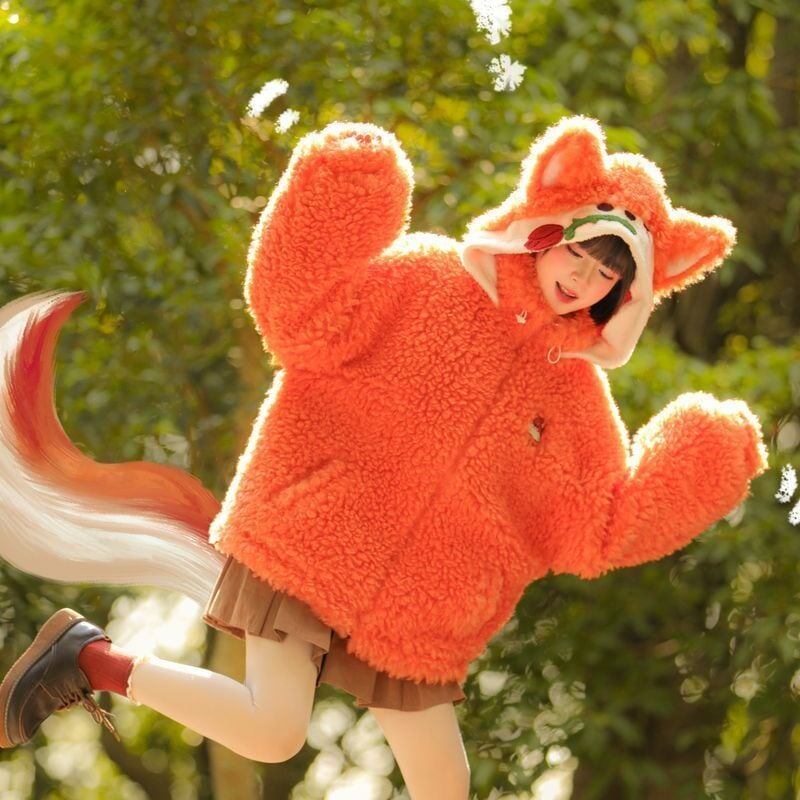 カワイイキツネロゴもこもこボアフルジップパーカ