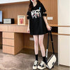 美人度アップ 折り襟 可愛いウサギちゃん プリントロング Tシャツ ゆったり半袖 ＜U-2956＞
