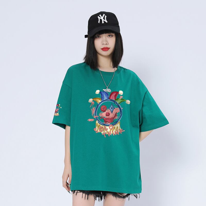 話題沸騰中 ゆったり カジュアル プリント 6色 半袖Tシャツ＜U-8164＞