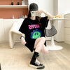 美人度アップ 切り替え ファッション プリント Tシャツ カットソー＜U-3412＞