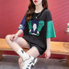 気質漫画カラーマッチング偽ツーピース半袖Tシャツ<U-2997>