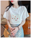 大好評 レース 上質 刺繍 切り替え 全2色 半袖Tシャツ＜U-8869＞