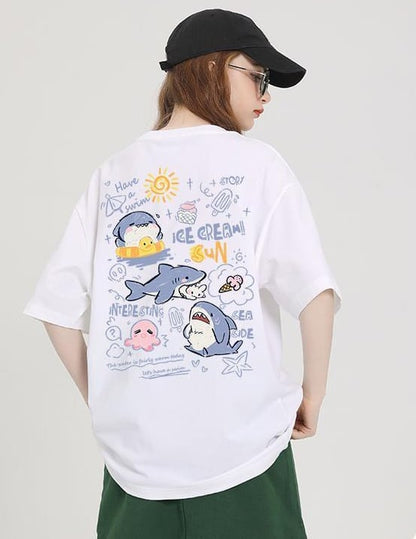 売り切れ必至 4色選択 ポップなプリントが夏に映えるプリント 半袖Tシャツ＜U-9327＞