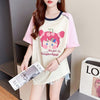 女子マスト ラグランTシャツ カラーマッチング ライトパープル アルファベットプリント半袖 ＜U-2974＞