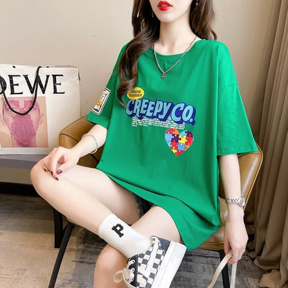 デザイン感 切り替え チャーミング プリント Tシャツ カットソー＜U-3409＞