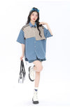 期間限定 ファッション 個性派 レイヤード風 切り替え プリント全3色 男女兼用 半袖Tシャツ<U-9044>