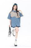 期間限定 ファッション 個性派 レイヤード風 切り替え プリント全3色 男女兼用 半袖Tシャツ<U-9044>