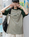 カラーマッチング スマイル ラグランTシャツ アルファベットプリント半袖 ＜U-2972＞
