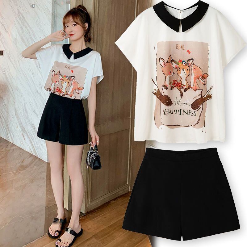 美人度アップ シフォン スウィート 半袖 Tシャツ ショートパンツ セットアップ ＜U-9234＞