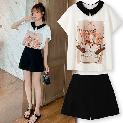 美人度アップ シフォン スウィート 半袖 Tシャツ ショートパンツ セットアップ ＜U-9234＞