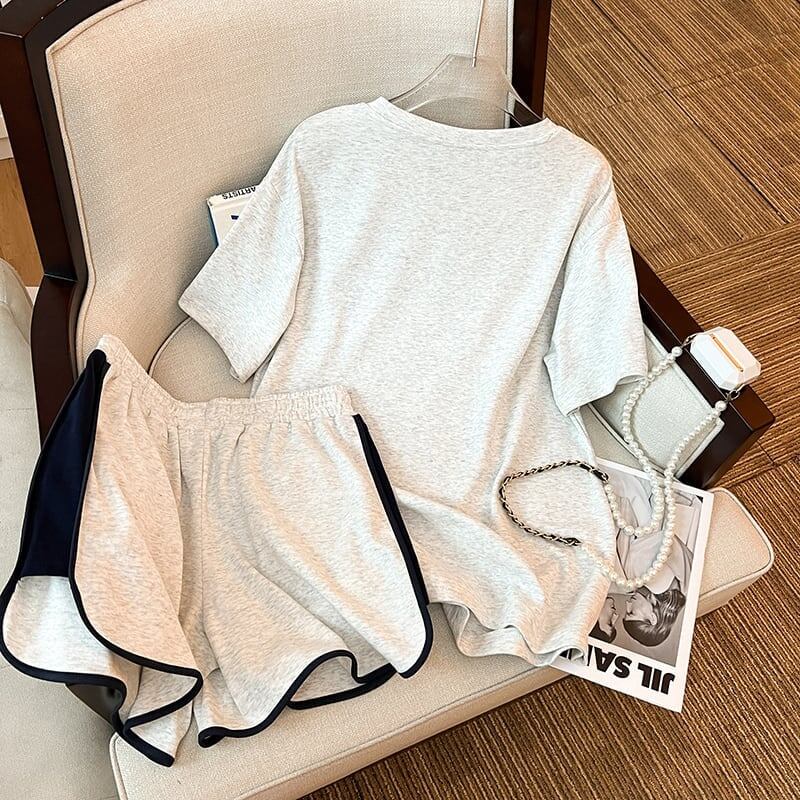 ファッション 切り替え 美人度アップ Tシャツ＋ショートパンツ セットアップ＜U-3527＞