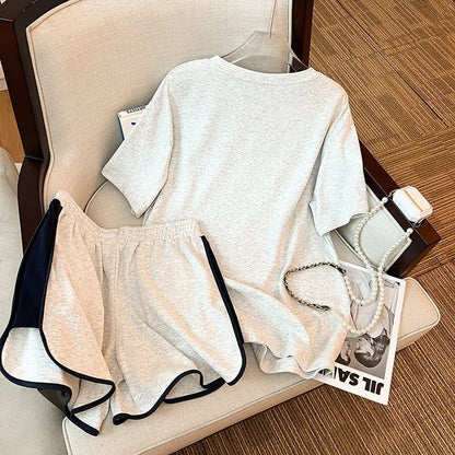 ファッション 切り替え 美人度アップ Tシャツ＋ショートパンツ セットアップ＜U-3527＞