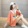 大人可愛い ロング丈 ゆったり 切り替え 三色半袖Tシャツ＜U-8129＞