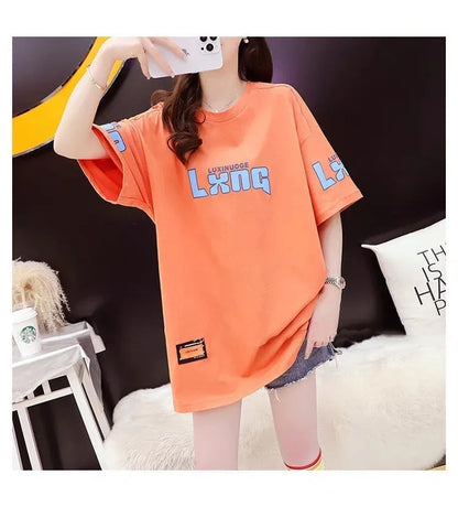 質感のいい アルファベット 熊柄 ドロップショルダー オーバーサイズ Tシャツ ＜U-2878＞