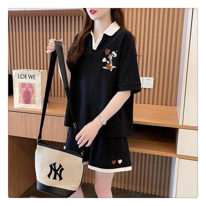 定番シンプル 切り替え カジュアル 半袖Ｔシャツⅹパンツセット全3色 <U-8267>