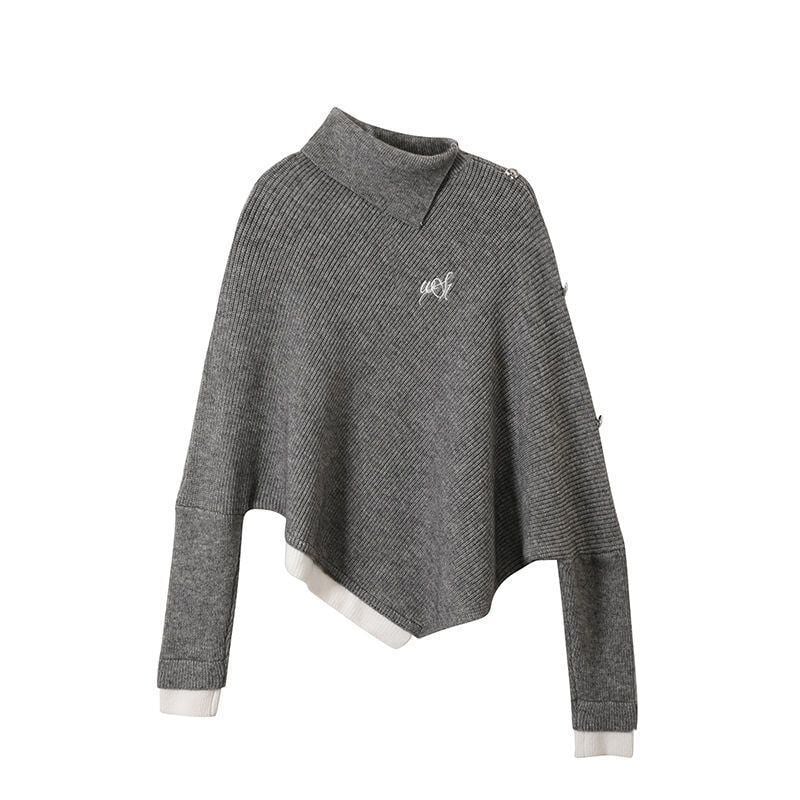 新商品 都市ファッショ おすすめ オシャレ デザイン 不規則 イレギュラー 2色選択 ニットトップス<U-9917>