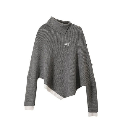 新商品 都市ファッショ おすすめ オシャレ デザイン 不規則 イレギュラー 2色選択 ニットトップス<U-9917>