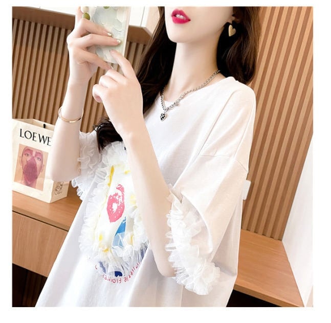 新作 好感度満載 個性的なデザイン ラウンドネック Tシャツ カットソー＜U-8405＞