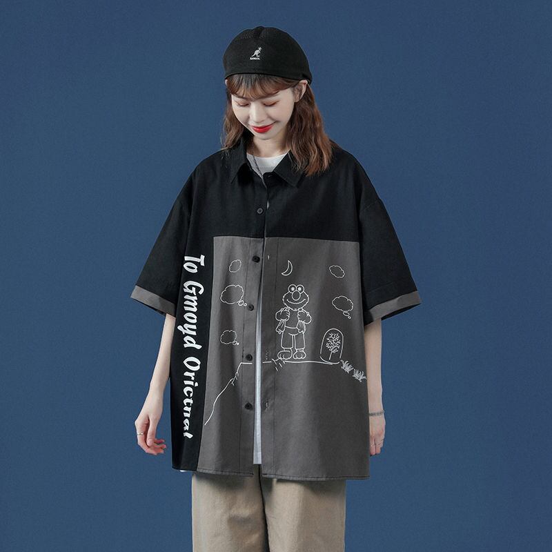 新商品 特別デザイン 大活躍 切り替え プリント 2色選択 半袖シャツ＜U-9045＞
