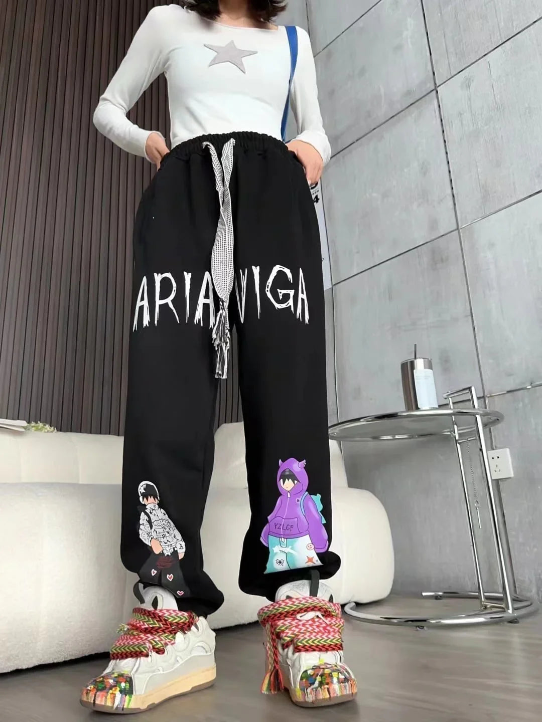 韓国系ビックロゴ裏起毛ジョガーパンツ2色あり