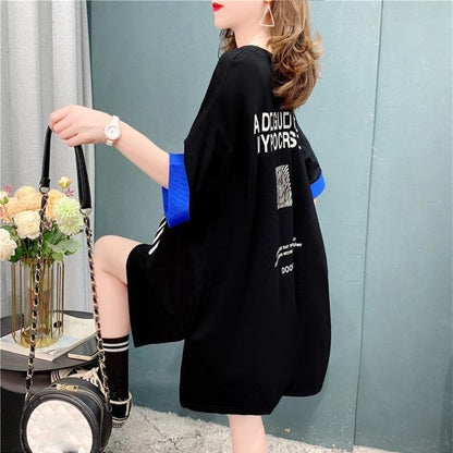 個性的なデザイン 切り替え 一目惚れ プリント Tシャツ カットソー＜U-3635＞