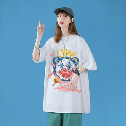 話題沸騰中 ゆったり カジュアル プリント 2色半袖Tシャツ＜U-8159＞