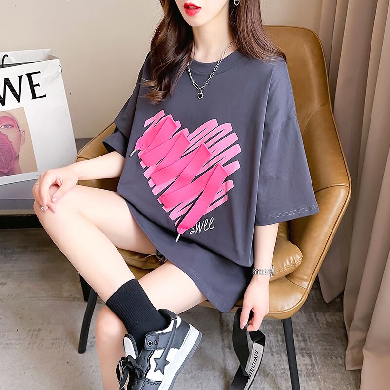 柔らかくて優しい印象 ゆったり ファッション感満々 ロング丈 3色半袖Tシャツ＜U-9206＞