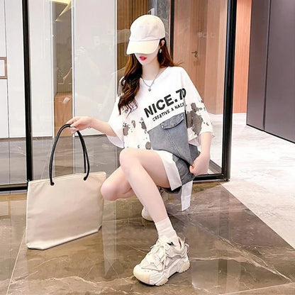 スタイリッシュ 切り替え 一目惚れ プリント Tシャツ カットソー＜U-3102＞