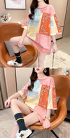 超人気商品 半袖 ラウンドネック 切り替え Tシャツ ワンピース ＜U-8637＞